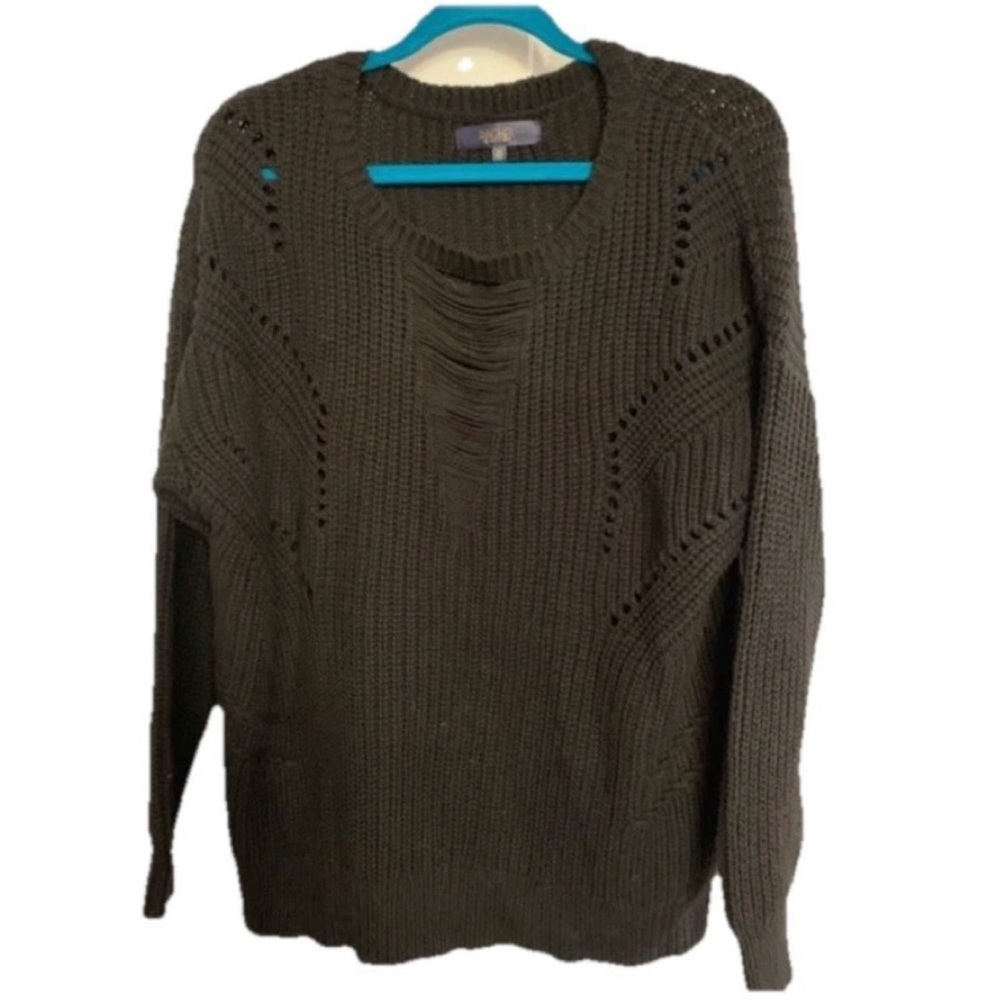 ✅ RACHEL ROY Boho Chic Black Sweater with Rib Openings Cotton Blend NWT 3X